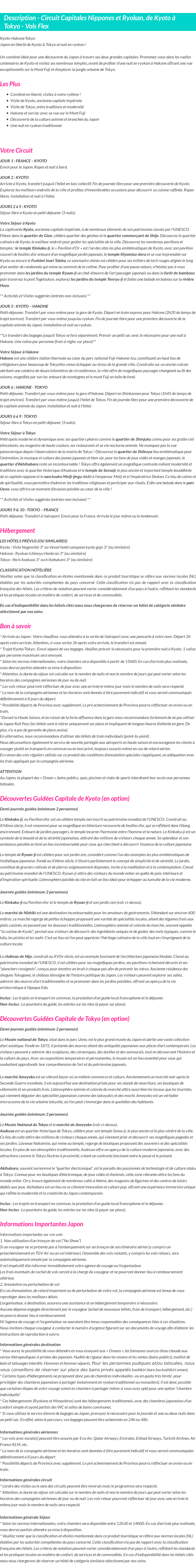 Détails du séjour