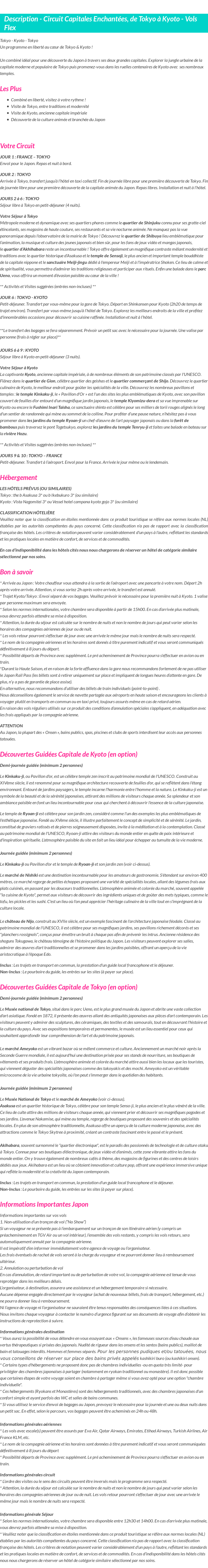 Détails du séjour