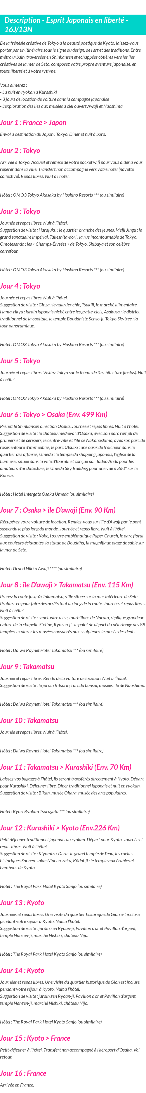 Détails du séjour