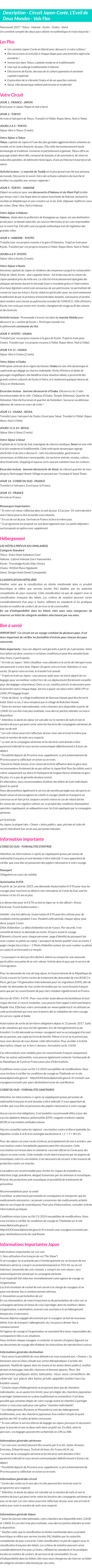 Détails du séjour