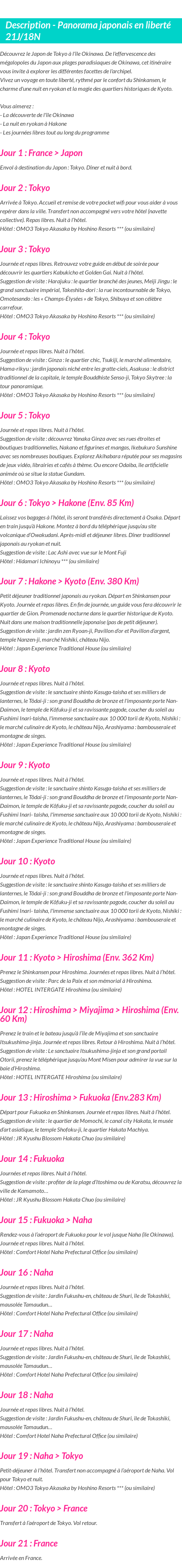 Détails du séjour