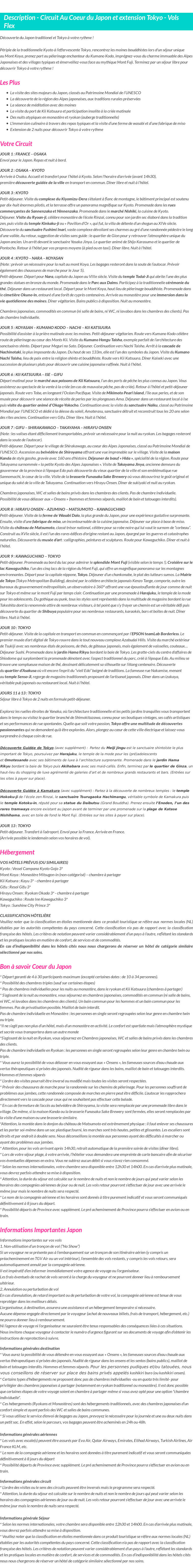 Détails du séjour