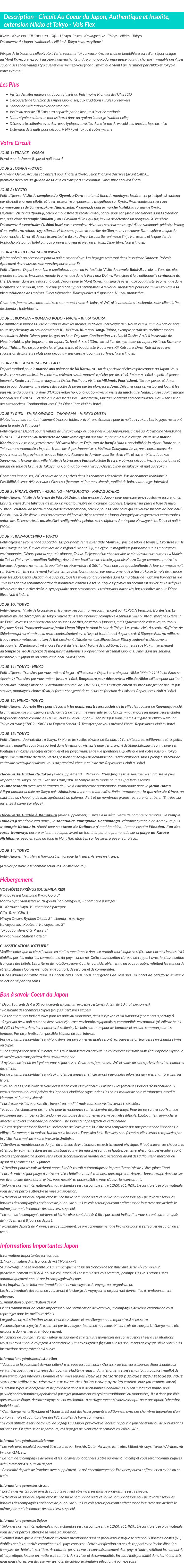 Détails du séjour