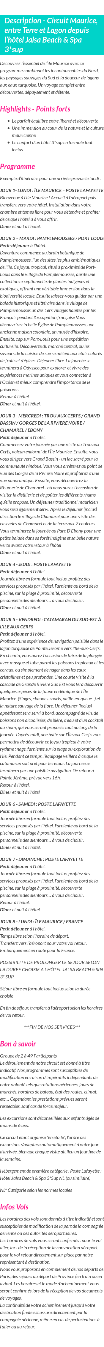 Détails du séjour