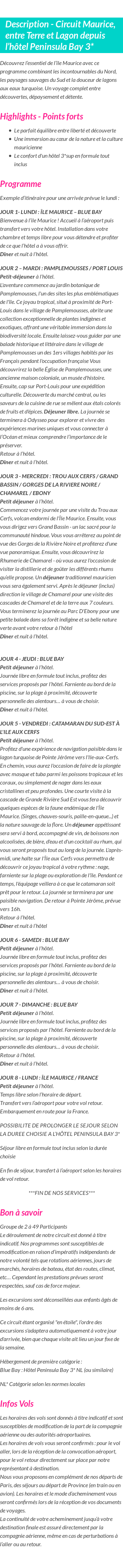 Détails du séjour