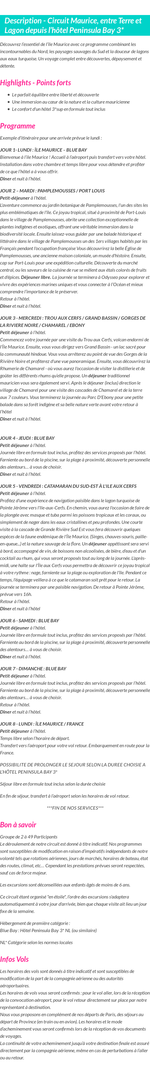 Détails du séjour