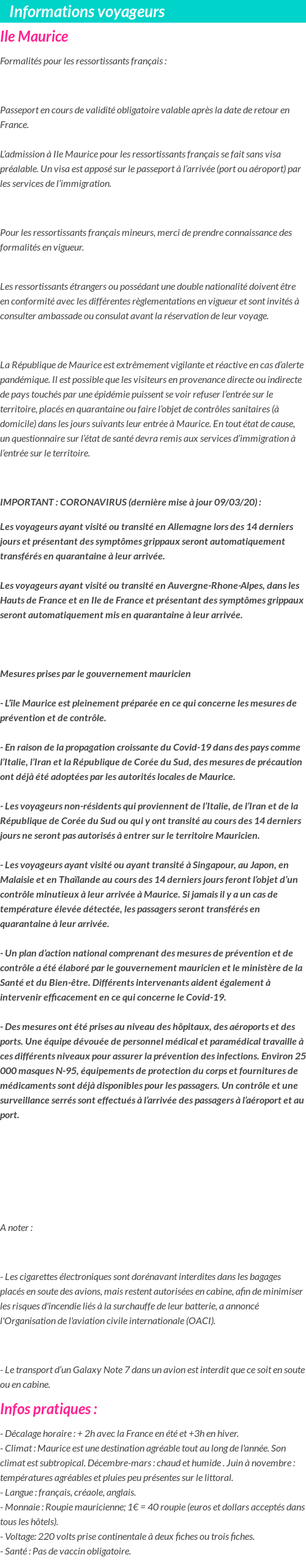 Formalités et infos voyageurs