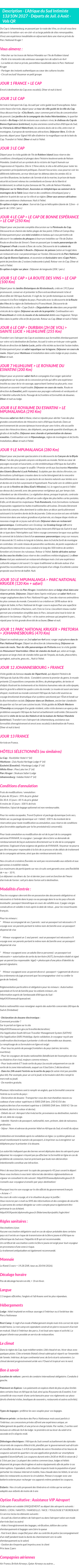Détails du séjour
