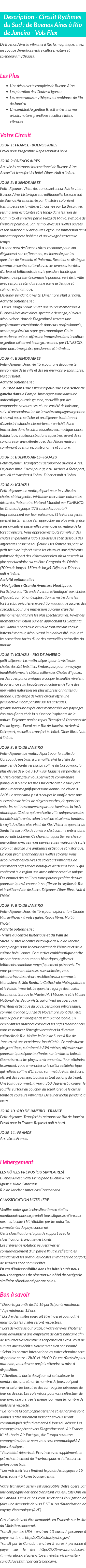 Détails du séjour