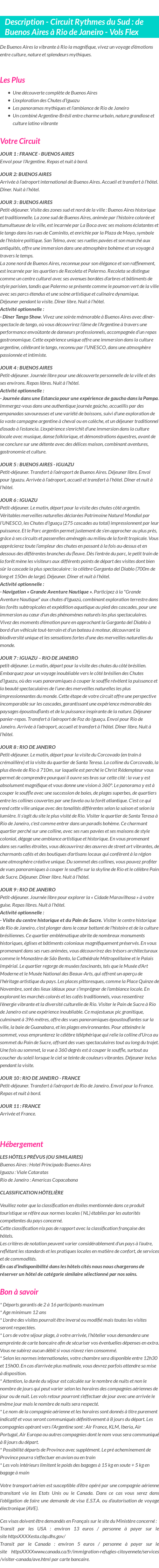 Détails du séjour