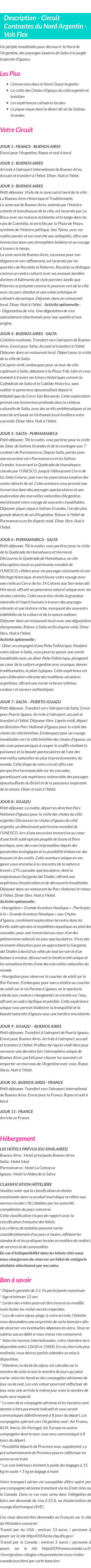Détails du séjour