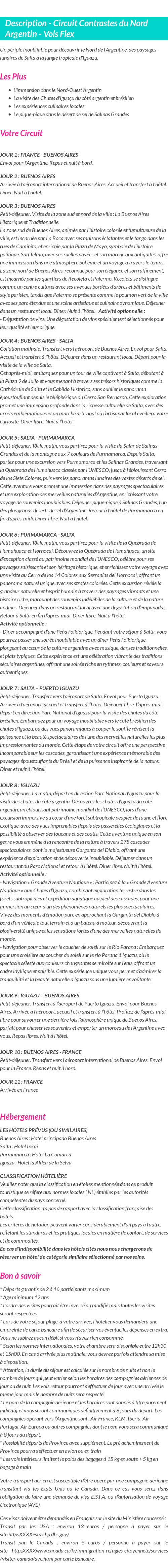 Détails du séjour