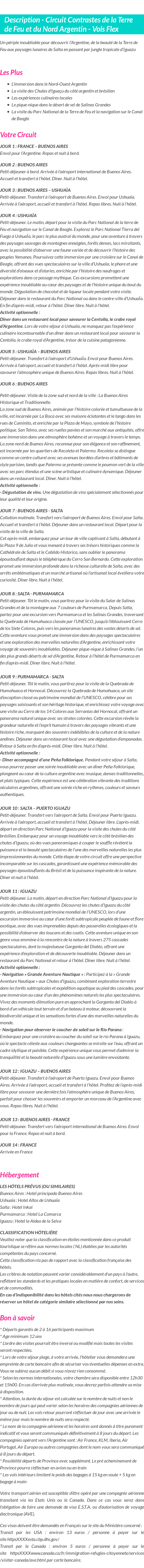 Détails du séjour
