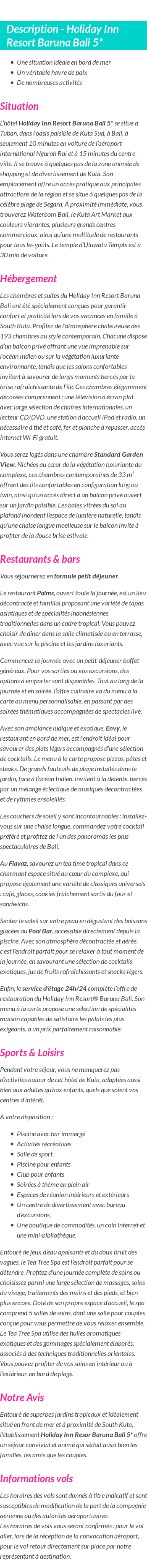 Détails du séjour