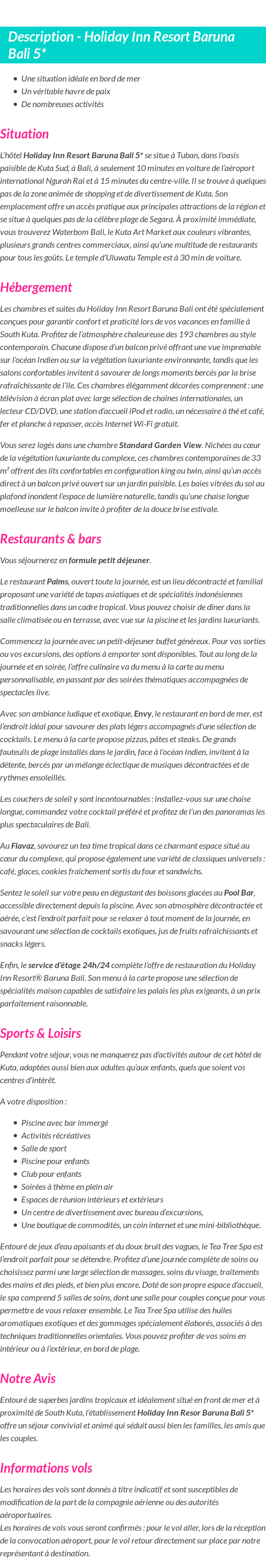 Détails du séjour