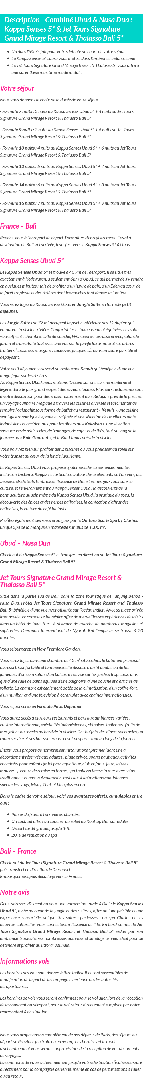 Détails du séjour