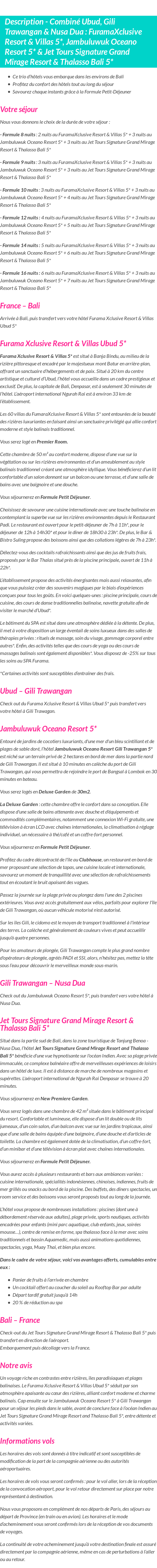Détails du séjour