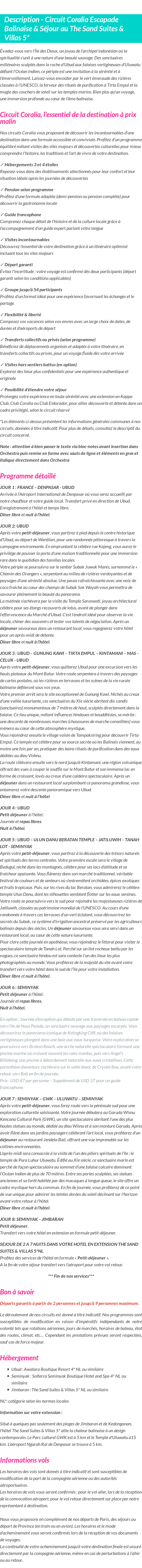 Détails du séjour