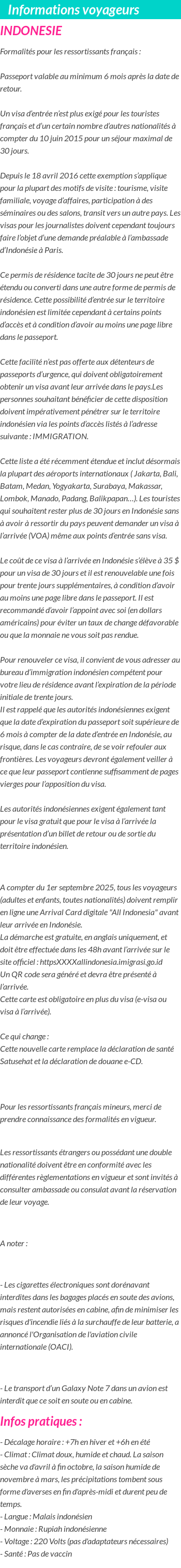 Formalités et infos voyageurs