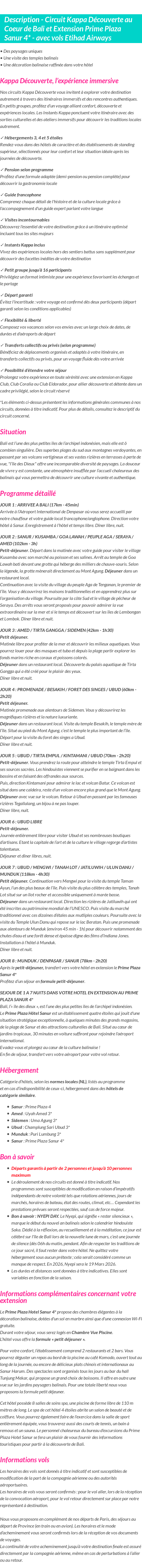 Détails du séjour