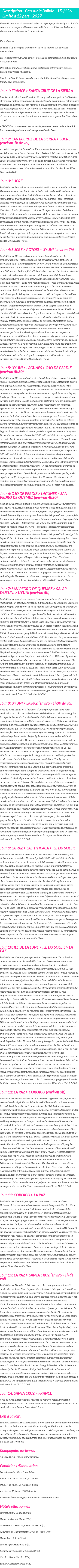 Détails du séjour