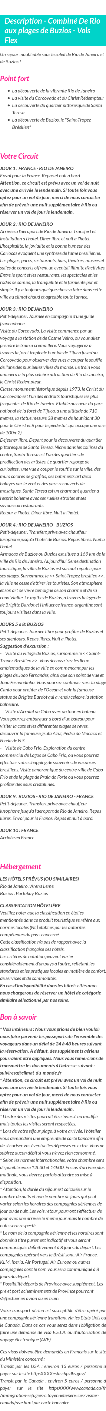 Détails du séjour
