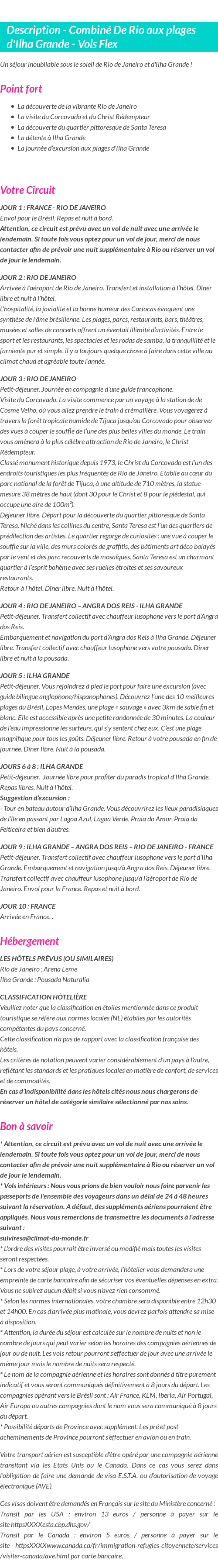 Détails du séjour