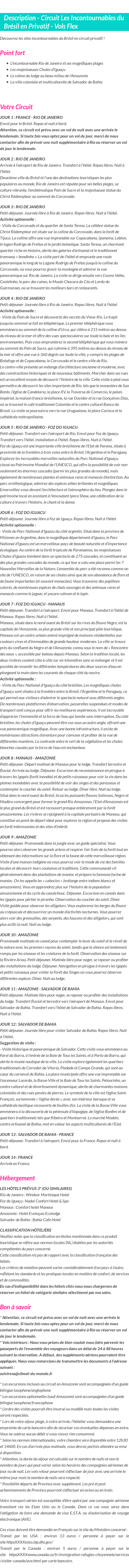 Détails du séjour