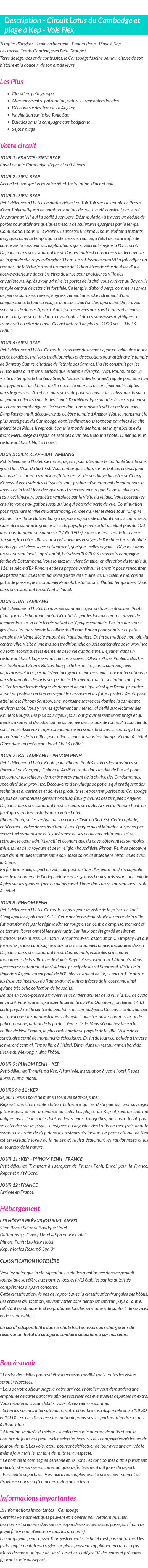 Détails du séjour