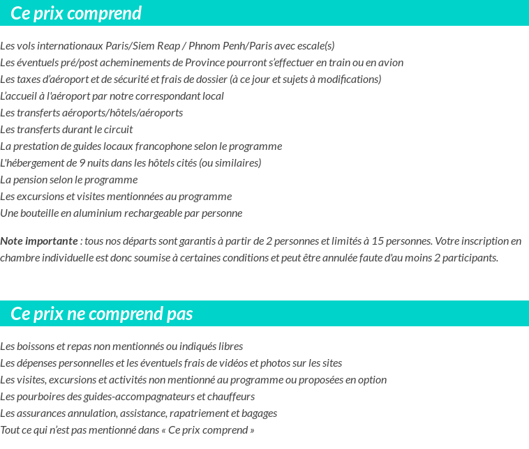 Conditions tarifaires