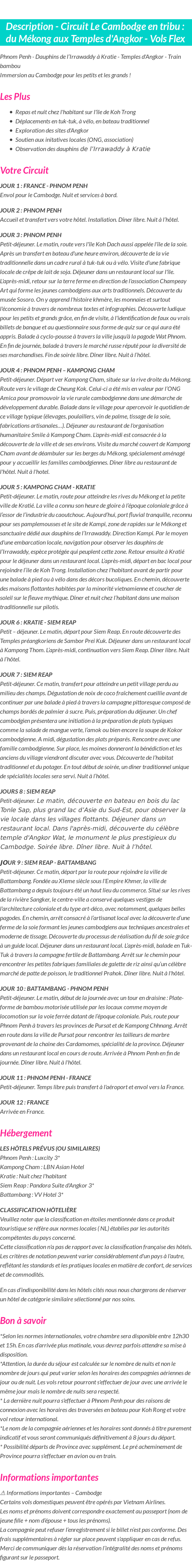 Détails du séjour