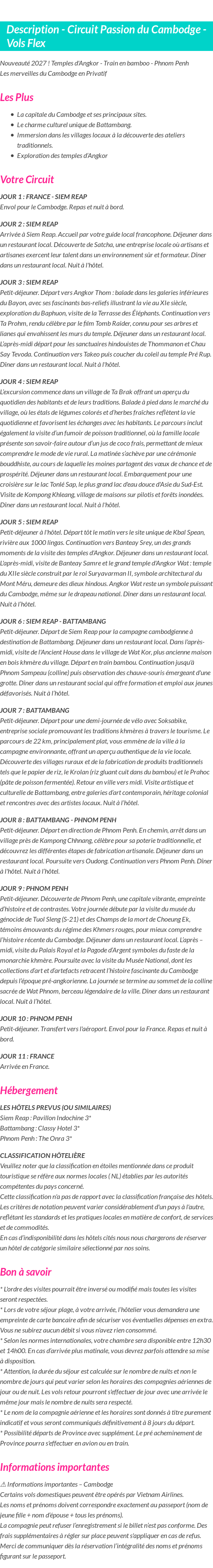 Détails du séjour