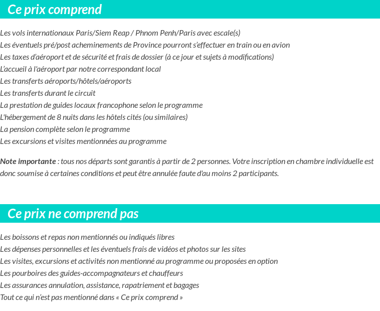 Conditions tarifaires