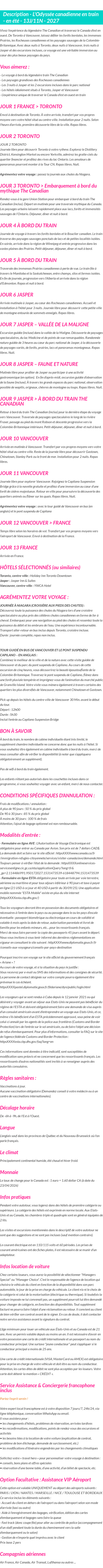 Détails du séjour