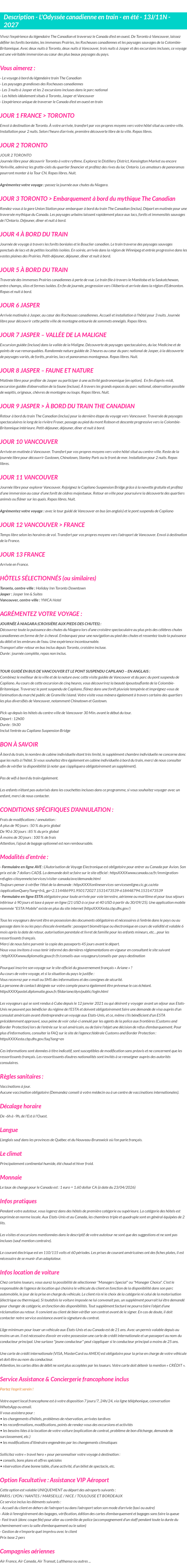 Détails du séjour