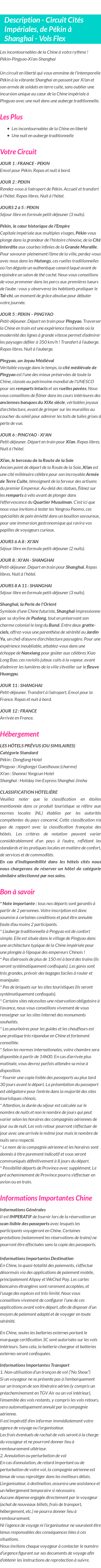 Détails du séjour