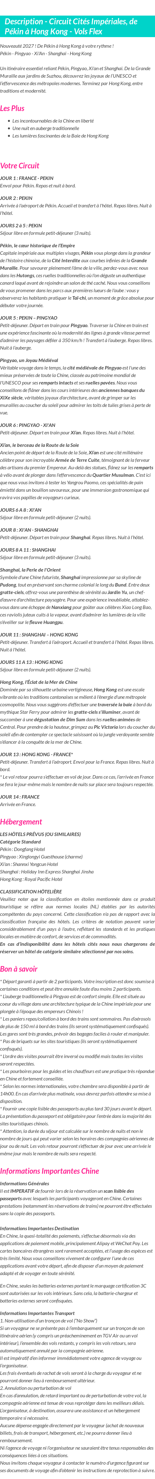 Détails du séjour