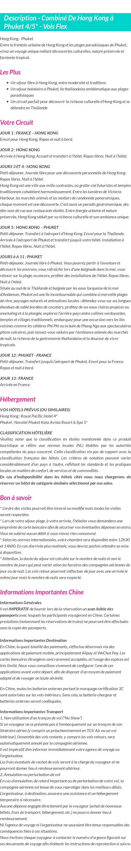 Détails du séjour