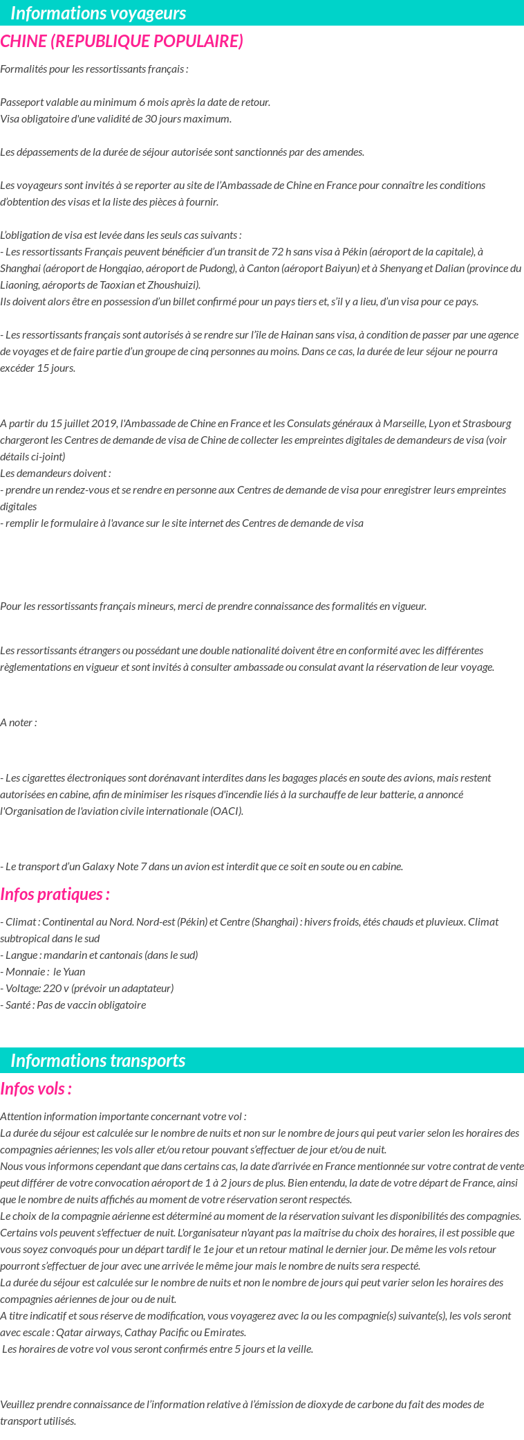 Formalités et infos voyageurs