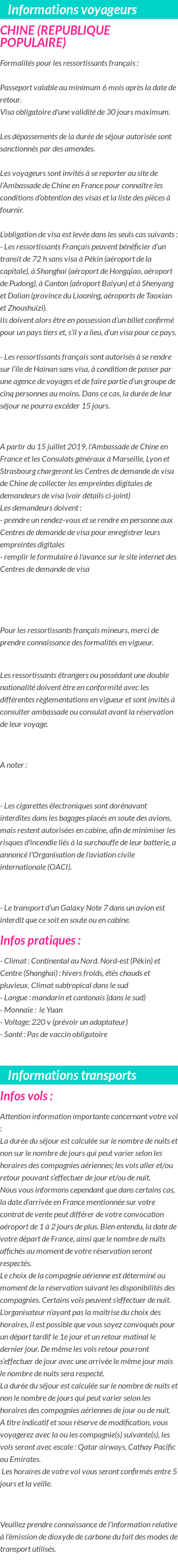 Formalités et infos voyageurs