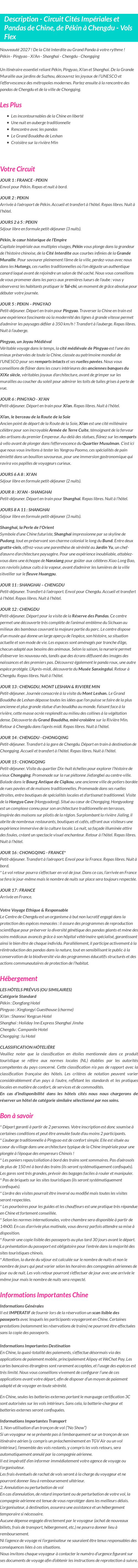 Détails du séjour