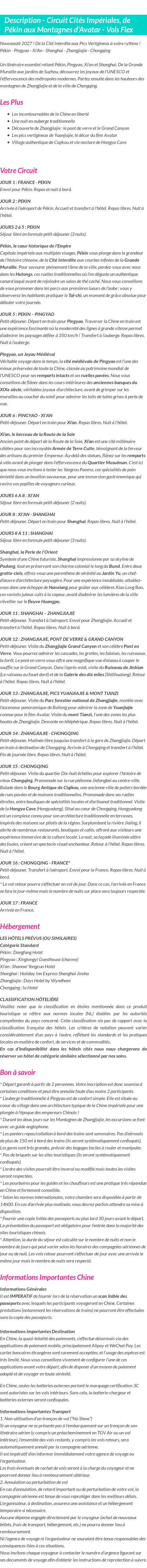Détails du séjour