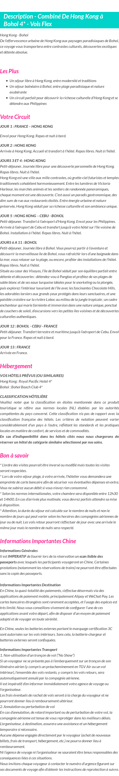Détails du séjour