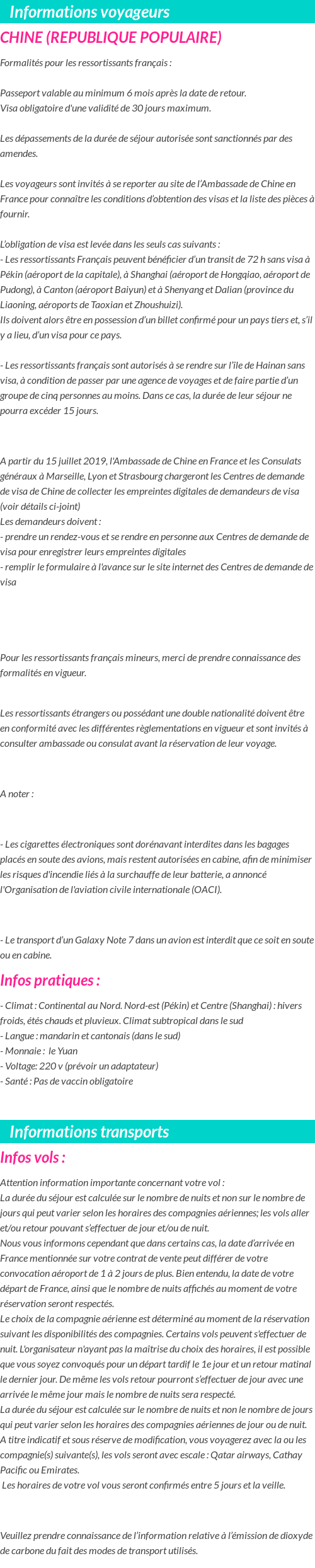 Formalités et infos voyageurs