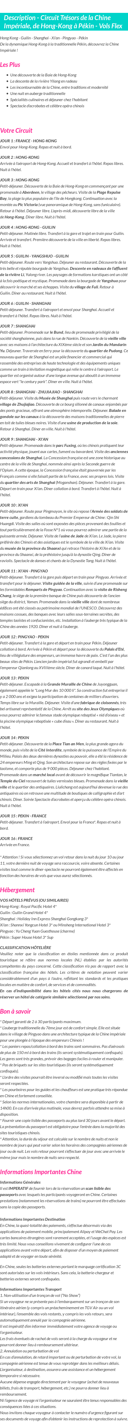 Détails du séjour