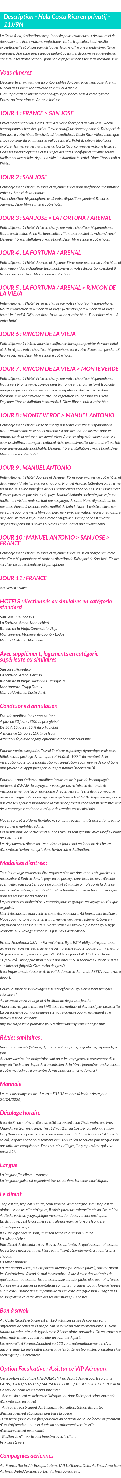 Détails du séjour