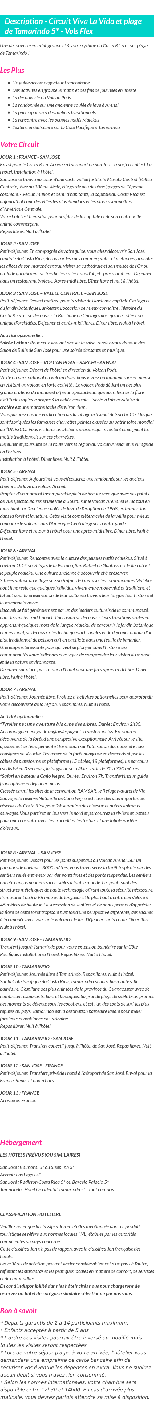 Détails du séjour