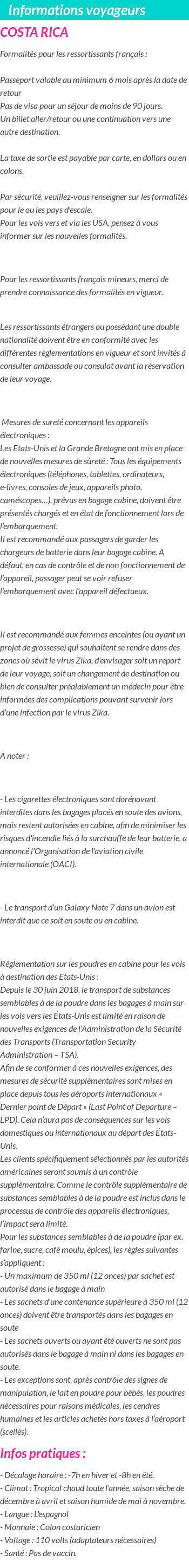 Formalités et infos voyageurs