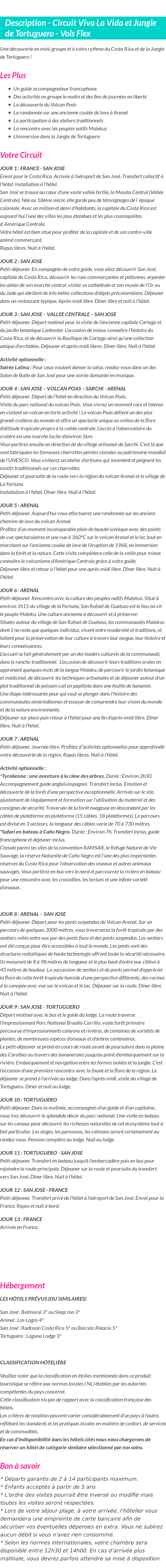 Détails du séjour
