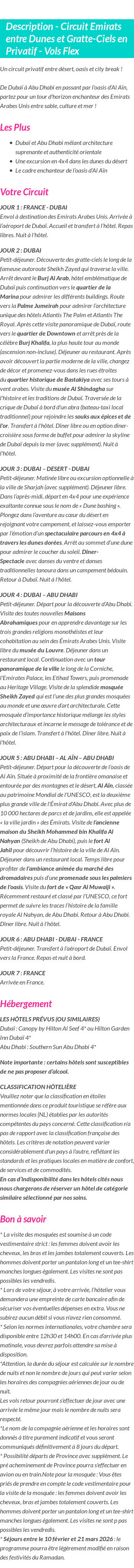 Détails du séjour